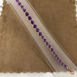 Graduated Deep Purple Amethyst Bracelet 925 Silver